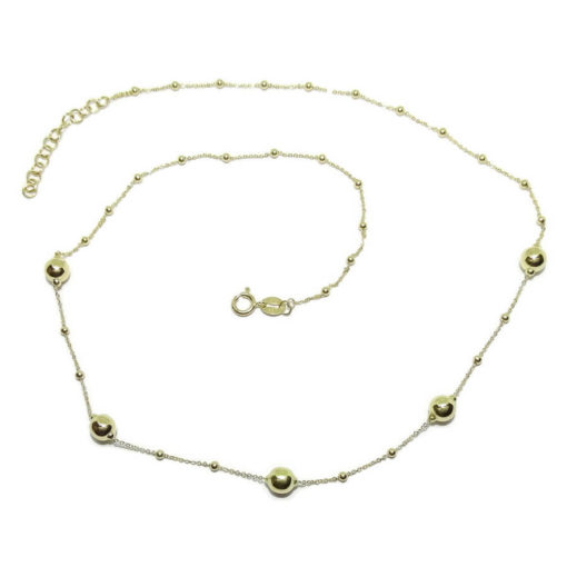 Gargantilla para Mujer de Oro Amarillo de 18k con Cadena Forzada picada y bolas de oro brillo de 2 tamaños.