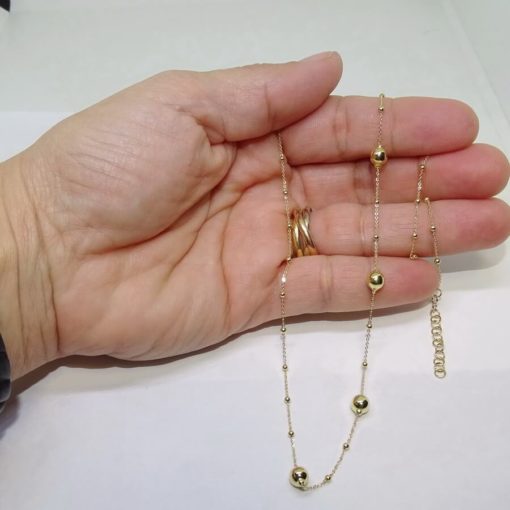 Gargantilla para Mujer de Oro Amarillo de 18k con Cadena Forzada picada y bolas de oro brillo de 2 tamaños. - Imagen 6