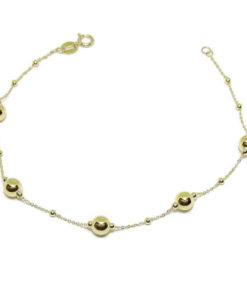Pulsera de bolas de Oro Amarillo de 18k con Cadena Forzada picada y bolas de oro brillo.