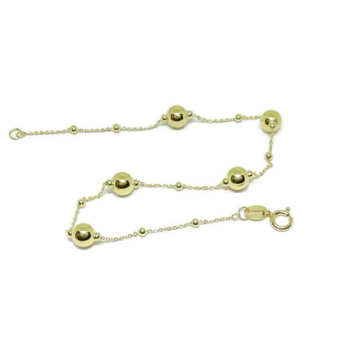 Pulsera de bolas de Oro Amarillo de 18k con Cadena Forzada picada y bolas de oro brillo. - Imagen 4