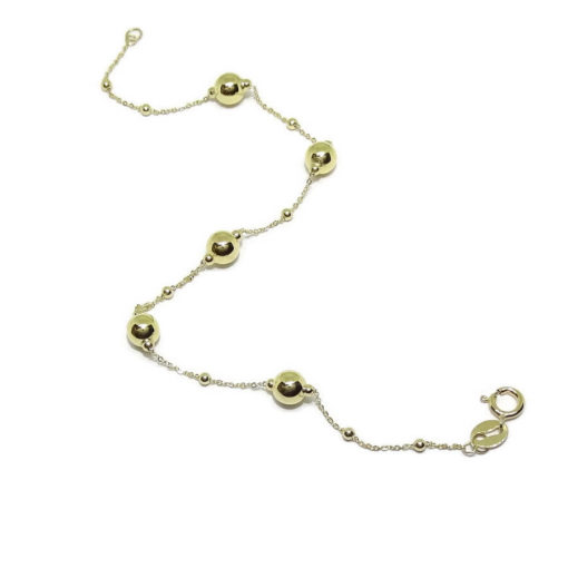 Pulsera de bolas de Oro Amarillo de 18k con Cadena Forzada picada y bolas de oro brillo. - Imagen 3