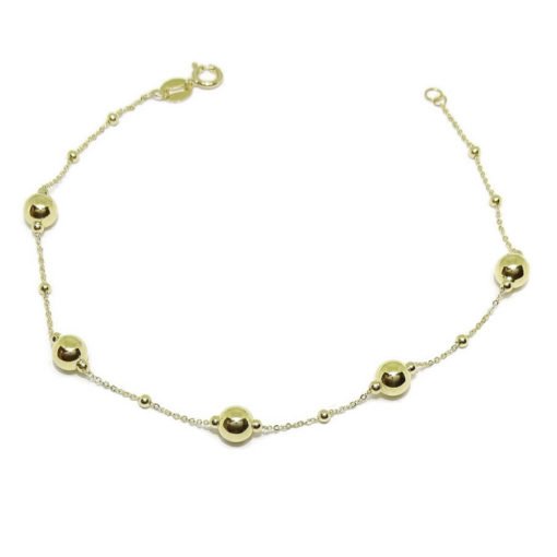 Pulsera de bolas de Oro Amarillo de 18k con Cadena Forzada picada y bolas de oro brillo.