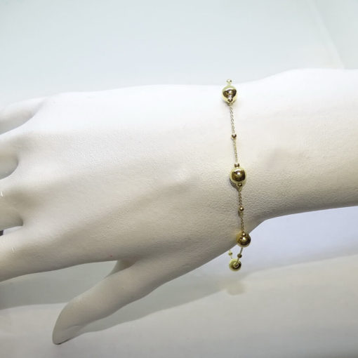 Pulsera de bolas de Oro Amarillo de 18k con Cadena Forzada picada y bolas de oro brillo. - Imagen 2