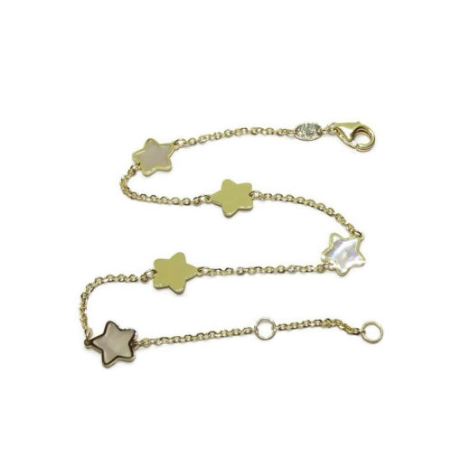 Pulsera de Oro Amarillo de 18k con 5 estrellas de  nácar y oro liso. Especial comunión. - Imagen 4