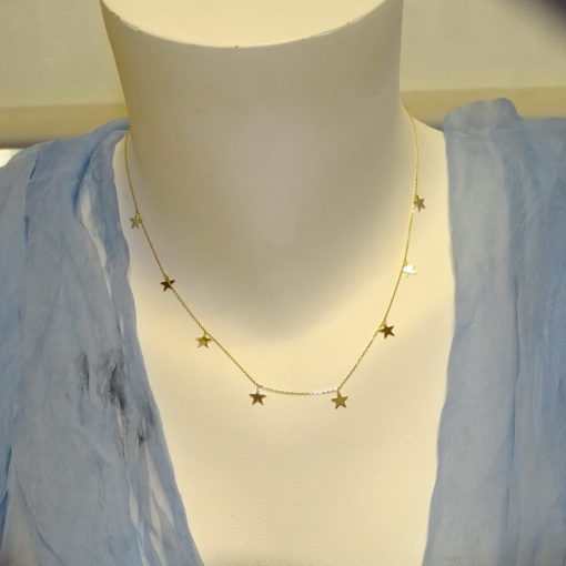 Gargantilla de oro amarillo de 18k con cadena forzada y 8 estrellas lisas. - Imagen 2
