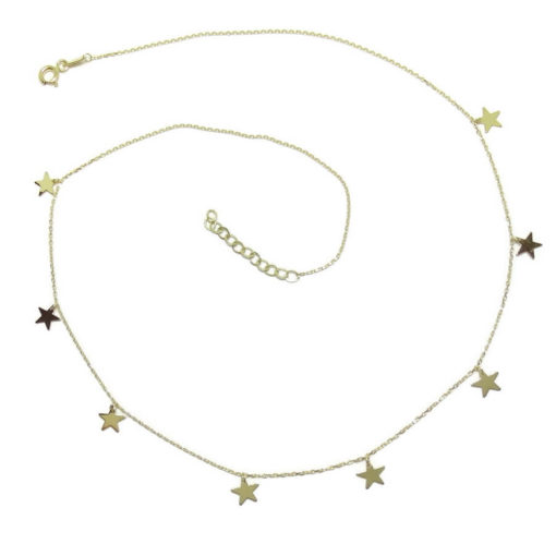 Gargantilla de oro amarillo de 18k con cadena forzada y 8 estrellas lisas.
