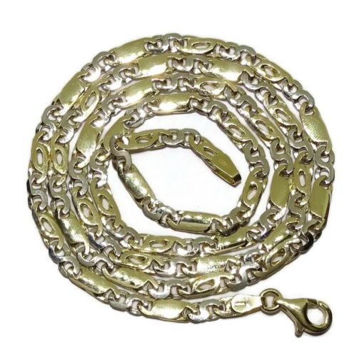 Cadena de Oro macizo Amarillo y blanco de 18k para Hombre, de eslabones combinados ojo de perdiz, ocho y eslabón completo de 4mm de anchos y 60cm de Larga