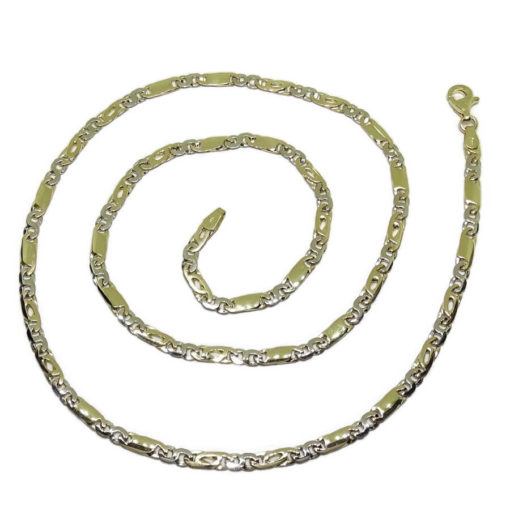 Cadena de Oro macizo Amarillo y blanco de 18k para Hombre, de eslabones combinados ojo de perdiz, ocho y eslabón completo de 4mm de anchos y 60cm de Larga - Imagen 4