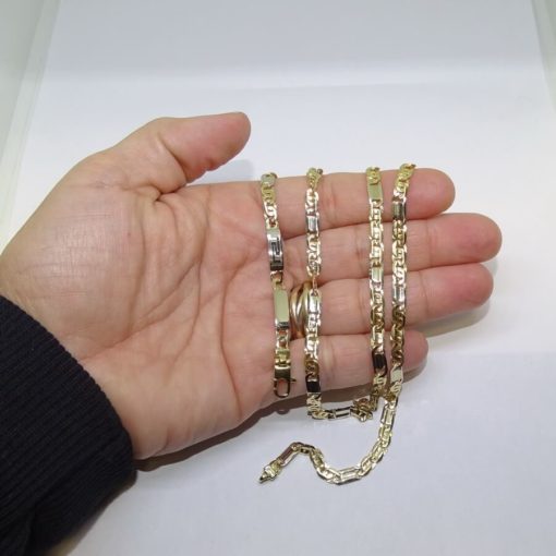 Cadena de Oro macizo Amarillo y blanco de 18k para Hombre, de eslabones combinados ojo de perdiz, ocho y eslabón completo de 4mm de anchos y 60cm de Larga - Imagen 3
