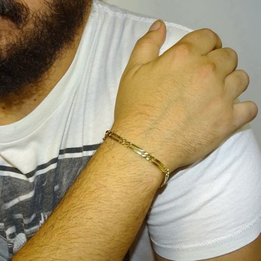 Pulsera para hombre de oro macizo de 18k en amarillo con eslabones combinados con cadena barbada plana de 20.05gr - Imagen 2