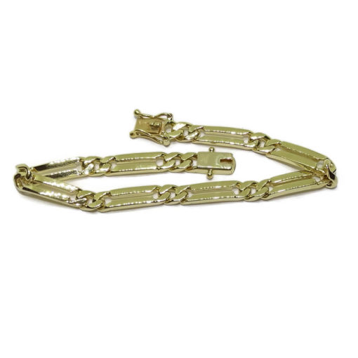 Pulsera para hombre de oro macizo de 18k en amarillo con eslabones combinados con cadena barbada plana de 20.05gr - Imagen 7