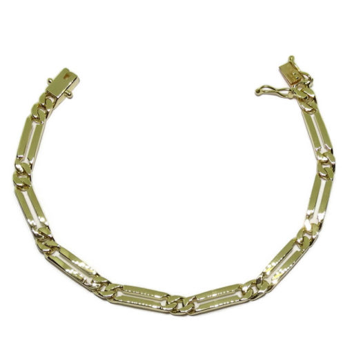Pulsera para hombre de oro macizo de 18k en amarillo con eslabones combinados con cadena barbada plana de 20.05gr
