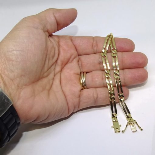 Pulsera para hombre de oro macizo de 18k en amarillo con eslabones combinados con cadena barbada plana de 20.05gr - Imagen 6