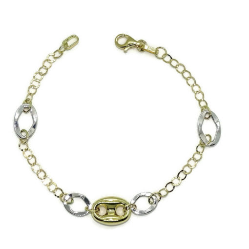 Pulsera de eslabones y calabrote de oro amarillo y oro blanco de 18k de 18.50cm de largo. - Imagen 3