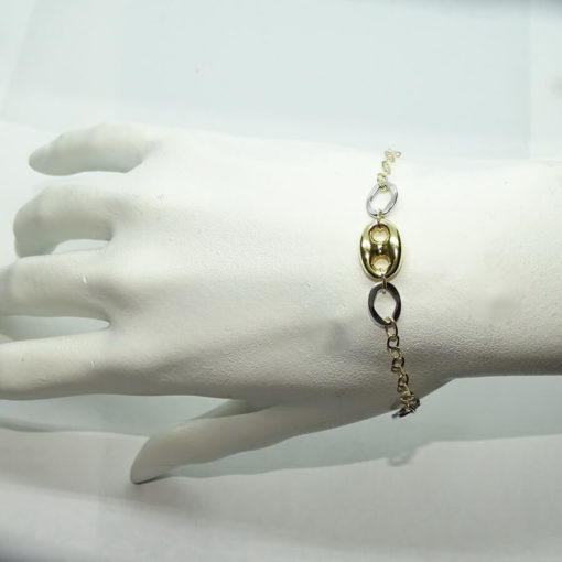 Pulsera de eslabones y calabrote de oro amarillo y oro blanco de 18k de 18.50cm de largo. - Imagen 2