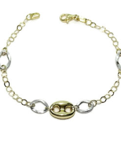 Pulsera de eslabones y calabrote de oro amarillo y oro blanco de 18k de 18.50cm de largo.