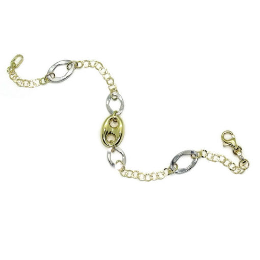 Pulsera de eslabones y calabrote de oro amarillo y oro blanco de 18k de 18.50cm de largo. - Imagen 6