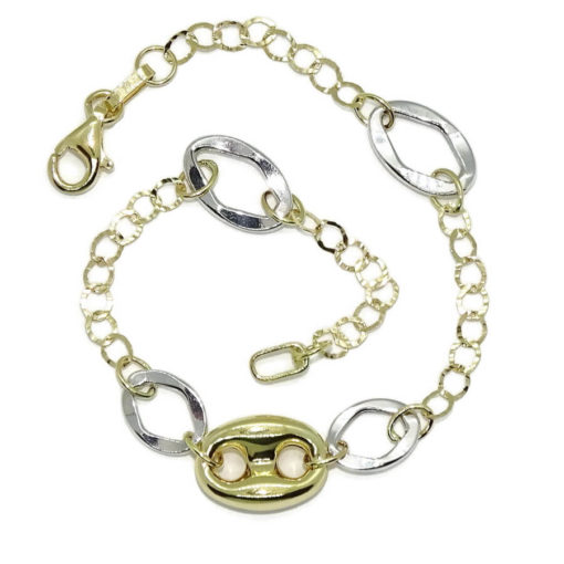 Pulsera de eslabones y calabrote de oro amarillo y oro blanco de 18k de 18.50cm de largo. - Imagen 5