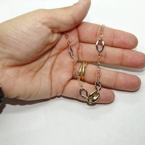 Pulsera de eslabones y calabrote de oro amarillo y oro blanco de 18k de 18.50cm de largo. - Imagen 4