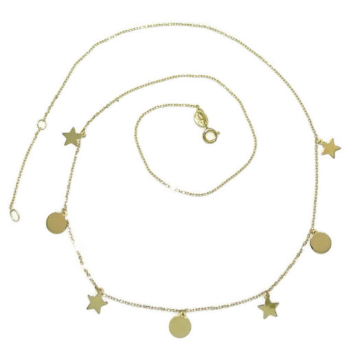 Collar de oro amarillo de 18k con 3 círculos y 4 estrellas de oro de 6mm de diámetro - Imagen 5