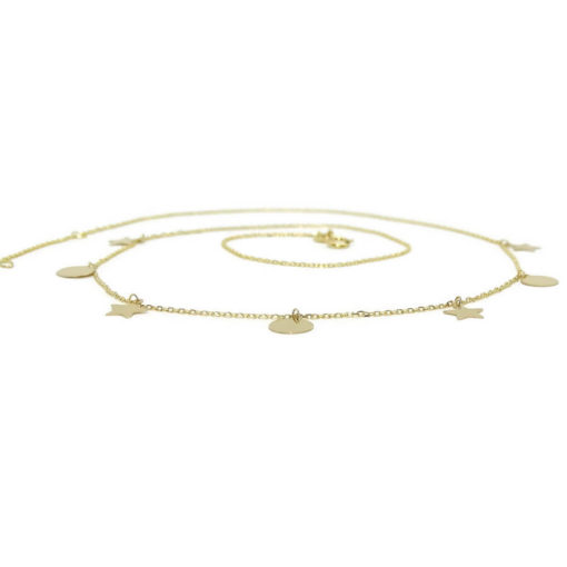 Collar de oro amarillo de 18k con 3 círculos y 4 estrellas de oro de 6mm de diámetro - Imagen 4