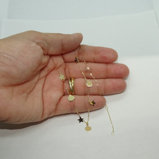 Collar de oro amarillo de 18k con 3 círculos y 4 estrellas de oro de 6mm de diámetro - Imagen 3
