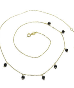 Collar de oro amarillo de 18K con 9 espinelas negras y cadena mini forzada de 45cm