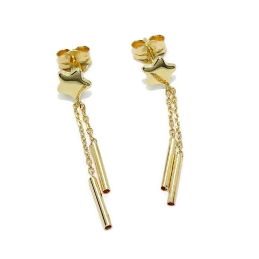 Pendientes para mujer y niña de oro amarillo de 18k con estrellas y cadena mini forzada. - Imagen 3
