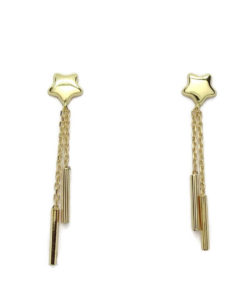 Pendientes para mujer y niña de oro amarillo de 18k con estrellas y cadena mini forzada.