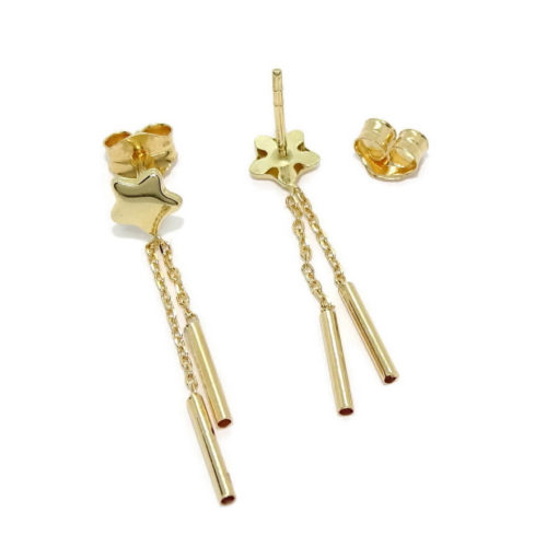 Pendientes para mujer y niña de oro amarillo de 18k con estrellas y cadena mini forzada. - Imagen 6