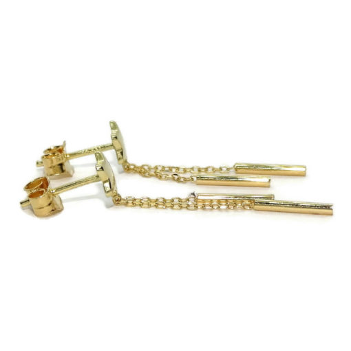 Pendientes para mujer y niña de oro amarillo de 18k con estrellas y cadena mini forzada. - Imagen 5