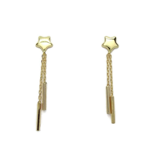 Pendientes para mujer y niña de oro amarillo de 18k con estrellas y cadena mini forzada.