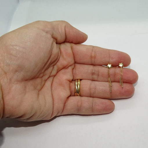 Pendientes para mujer y niña de oro amarillo de 18k con estrellas y cadena mini forzada. - Imagen 4
