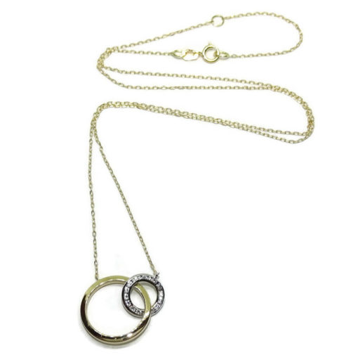 Collar de oro de 18k con 2 círculos, en oro blanco con circonitas y oro amarillo de 18k. - Imagen 7