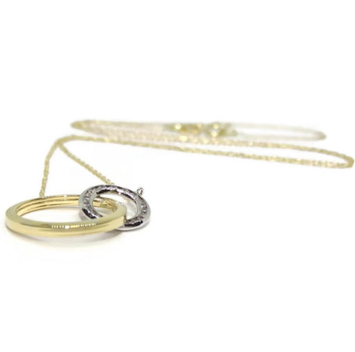 Collar de oro de 18k con 2 círculos, en oro blanco con circonitas y oro amarillo de 18k. - Imagen 6