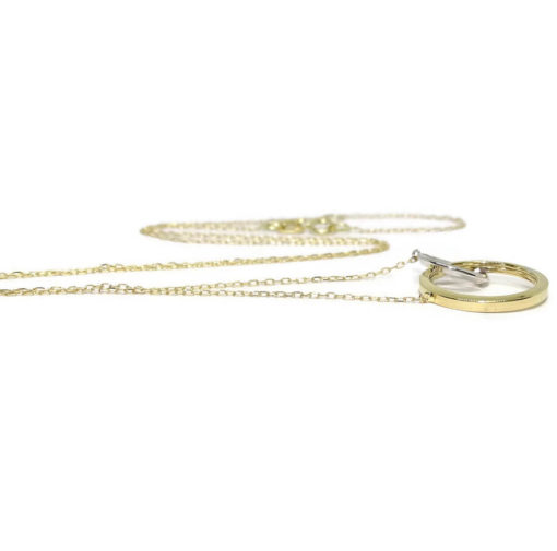 Collar de oro de 18k con 2 círculos, en oro blanco con circonitas y oro amarillo de 18k. - Imagen 5