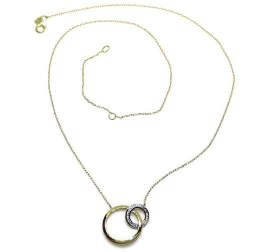 Collar de oro de 18k con 2 círculos, en oro blanco con circonitas y oro amarillo de 18k. - Imagen 3