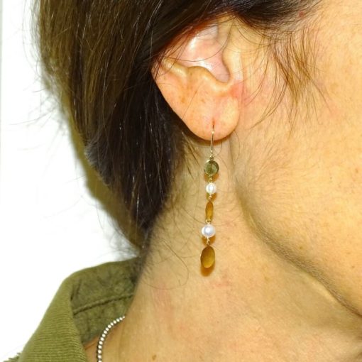 Pendientes de oro de 18k con 6 círculos de oro amarillo y 4 perlas cultivadas de 10mm - Imagen 2