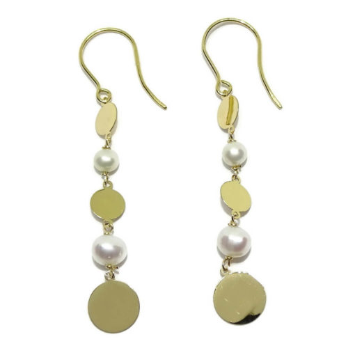 Pendientes de oro de 18k con 6 círculos de oro amarillo y 4 perlas cultivadas de 10mm - Imagen 3