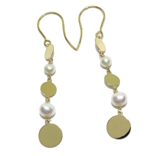 Pendientes de oro de 18k con 6 círculos de oro amarillo y 4 perlas cultivadas de 10mm