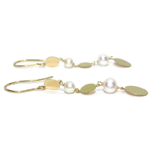 Pendientes de oro de 18k con 6 círculos de oro amarillo y 4 perlas cultivadas de 10mm - Imagen 5