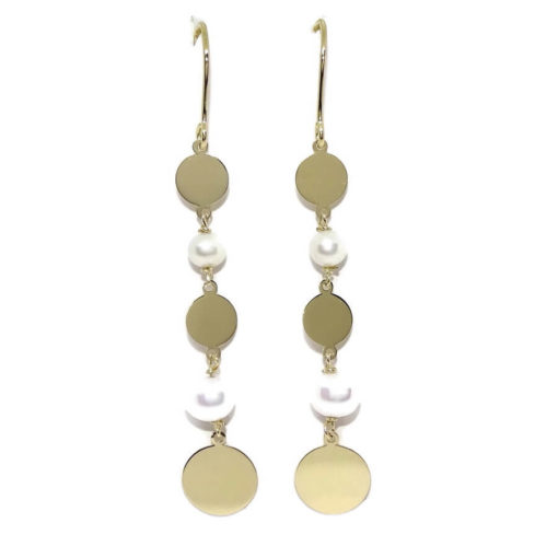 Pendientes de oro de 18k con 6 círculos de oro amarillo y 4 perlas cultivadas de 10mm - Imagen 6