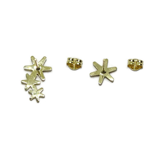 Pendiente trepador estrellas de oro amarillo 18k y pendientes estrella cierre presion para mujer todo de oro de 18k. - Imagen 4