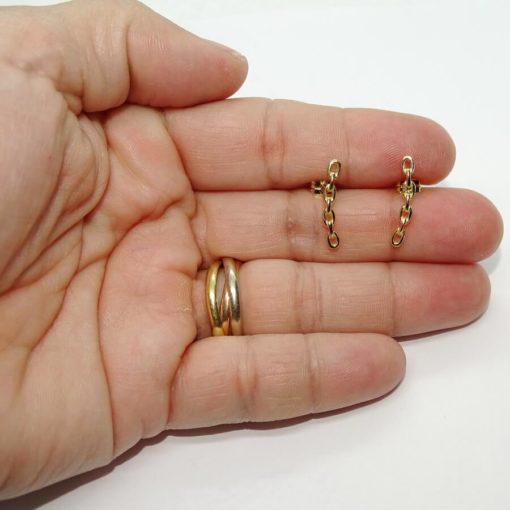 Pendientes trepadores de oro amarillo de 18k. 1.90cm de largos y 4mm de anchos, estilo cadena - Imagen 3