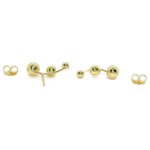 Pendiente trepador de oro amarillo de 18k. Cierre presión. 1.60cm de largos y bolas de 3, 4 y 5mm. - Imagen 4