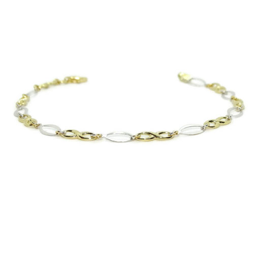 Pulsera de oro amarillo y oro blanco para mujer con infinitos y eslabones ovalados. 19.00cm de larga. - Imagen 7