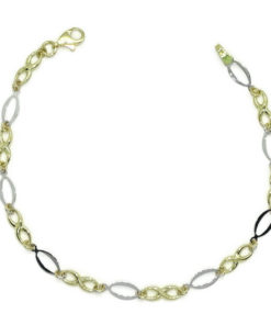 Pulsera de oro amarillo y oro blanco para mujer con infinitos y eslabones ovalados. 19.00cm de larga.