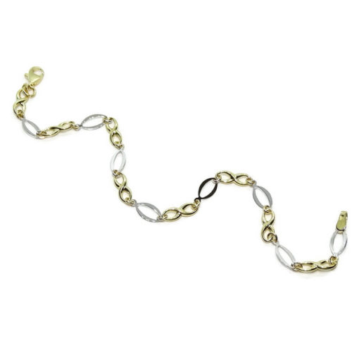 Pulsera de oro amarillo y oro blanco para mujer con infinitos y eslabones ovalados. 19.00cm de larga. - Imagen 5