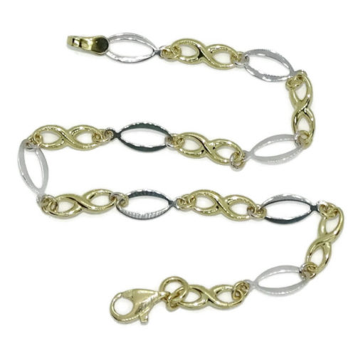 Pulsera de oro amarillo y oro blanco para mujer con infinitos y eslabones ovalados. 19.00cm de larga. - Imagen 4