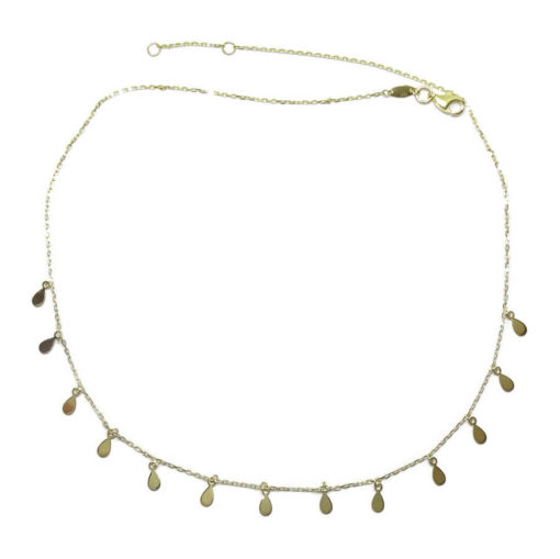 Collar de moda de Oro Amarillo de 18k con Cadena forzada y 13 lagrimas de Oro. 42cm de largo